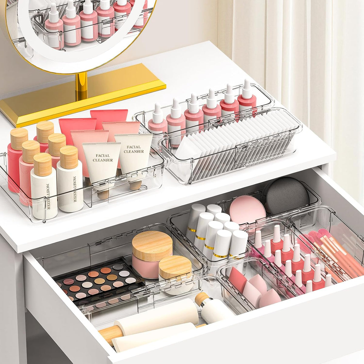 16 Pcs Clear Extendable Drawer Organizer, Adjustable Drawer Storage