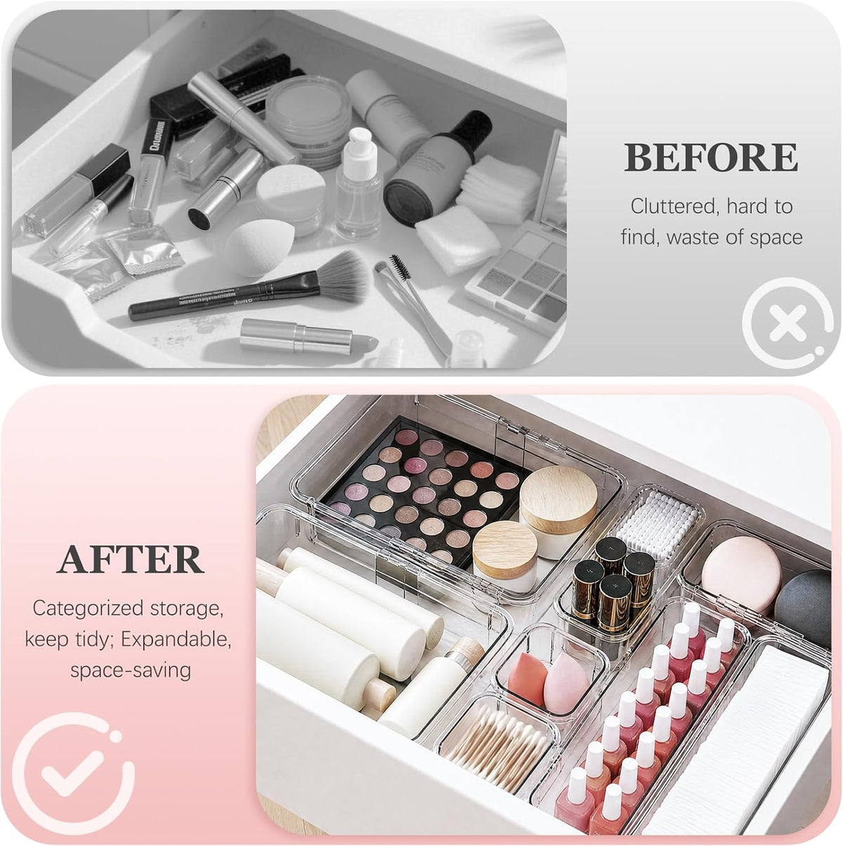 16 Pcs Clear Extendable Drawer Organizer, Adjustable Drawer Storage