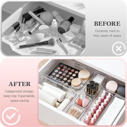 16 Pcs Clear Extendable Drawer Organizer, Adjustable Drawer Storage