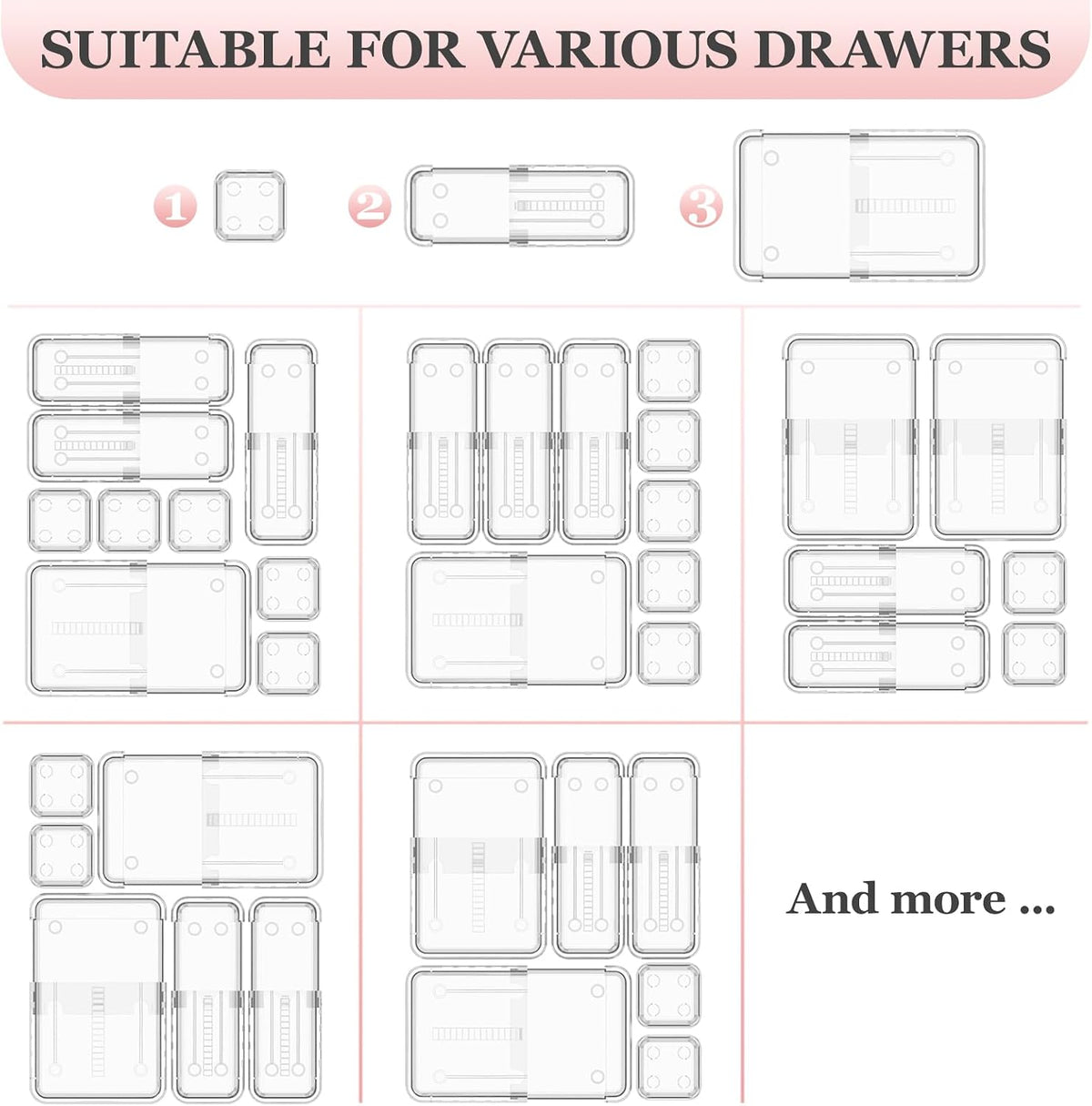 16 Pcs Clear Extendable Drawer Organizer, Adjustable Drawer Storage