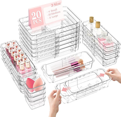 16 Pcs Clear Extendable Drawer Organizer, Adjustable Drawer Storage