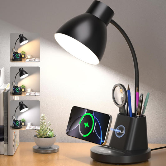 10W Wireless Charging LED Desk Lamp with Pen Holder, CRI 95, Black