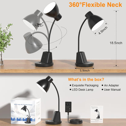 10W Wireless Charging LED Desk Lamp with Pen Holder, CRI 95, Black