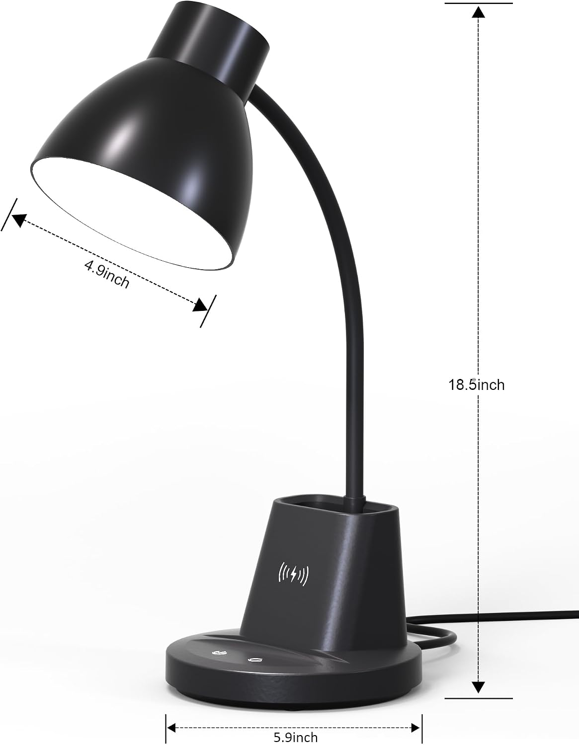 10W Wireless Charging LED Desk Lamp with Pen Holder, CRI 95, Black