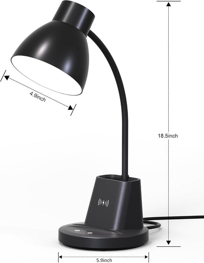 10W Wireless Charging LED Desk Lamp with Pen Holder, CRI 95, Black
