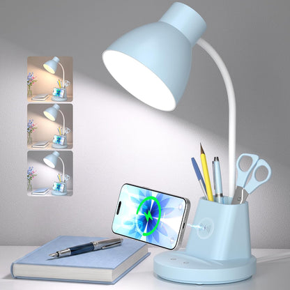 10W Wireless Charging LED Desk Lamp with Pen Holder, CRI 95, Black