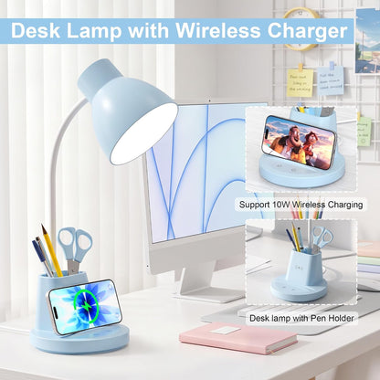 10W Wireless Charging LED Desk Lamp with Pen Holder, CRI 95, Black