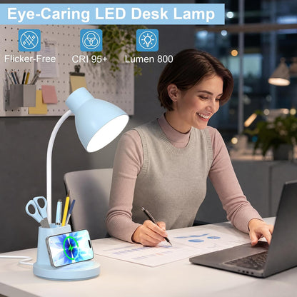 10W Wireless Charging LED Desk Lamp with Pen Holder, CRI 95, Black