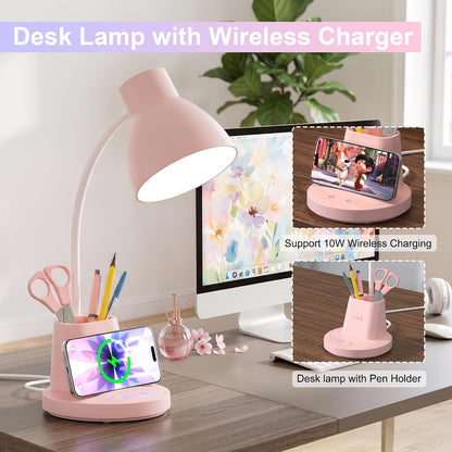 10W Wireless Charging LED Desk Lamp with Pen Holder, CRI 95, Black