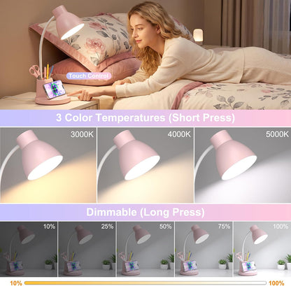 10W Wireless Charging LED Desk Lamp with Pen Holder, CRI 95, Black