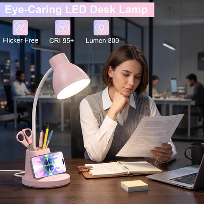 10W Wireless Charging LED Desk Lamp with Pen Holder, CRI 95, Black