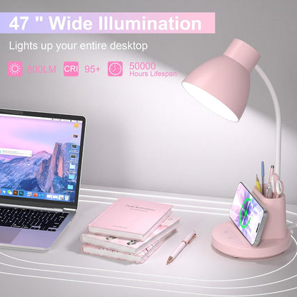 10W Wireless Charging LED Desk Lamp with Pen Holder, CRI 95, Black
