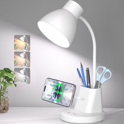 10W Wireless Charging LED Desk Lamp with Pen Holder, CRI 95, Black