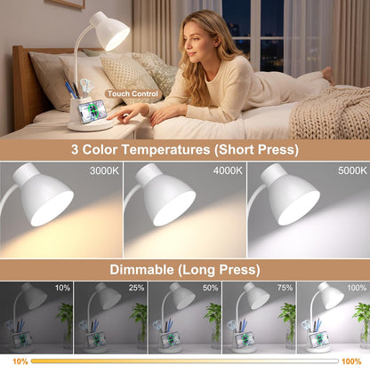 10W Wireless Charging LED Desk Lamp with Pen Holder, CRI 95, Black