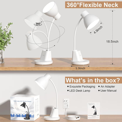 10W Wireless Charging LED Desk Lamp with Pen Holder, CRI 95, Black