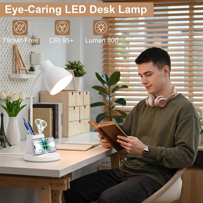10W Wireless Charging LED Desk Lamp with Pen Holder, CRI 95, Black
