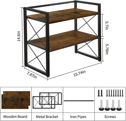 Desktop Shelf Organizer, 2 Tier Office Shelves, Wood Desk Organizer Storage Rack and Freestanding Display Shelf for Office, Dormitory, Home