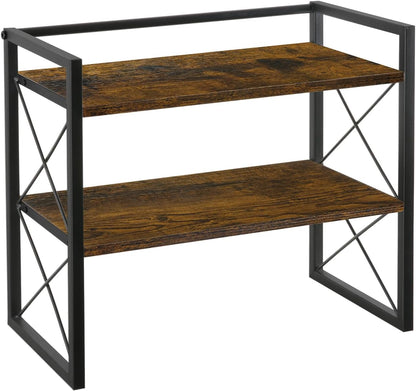 Desktop Shelf Organizer, 2 Tier Office Shelves, Wood Desk Organizer Storage Rack and Freestanding Display Shelf for Office, Dormitory, Home