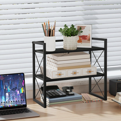Desktop Shelf Organizer, 2 Tier Office Shelves, Wood Desk Organizer Storage Rack and Freestanding Display Shelf for Office, Dormitory, Home