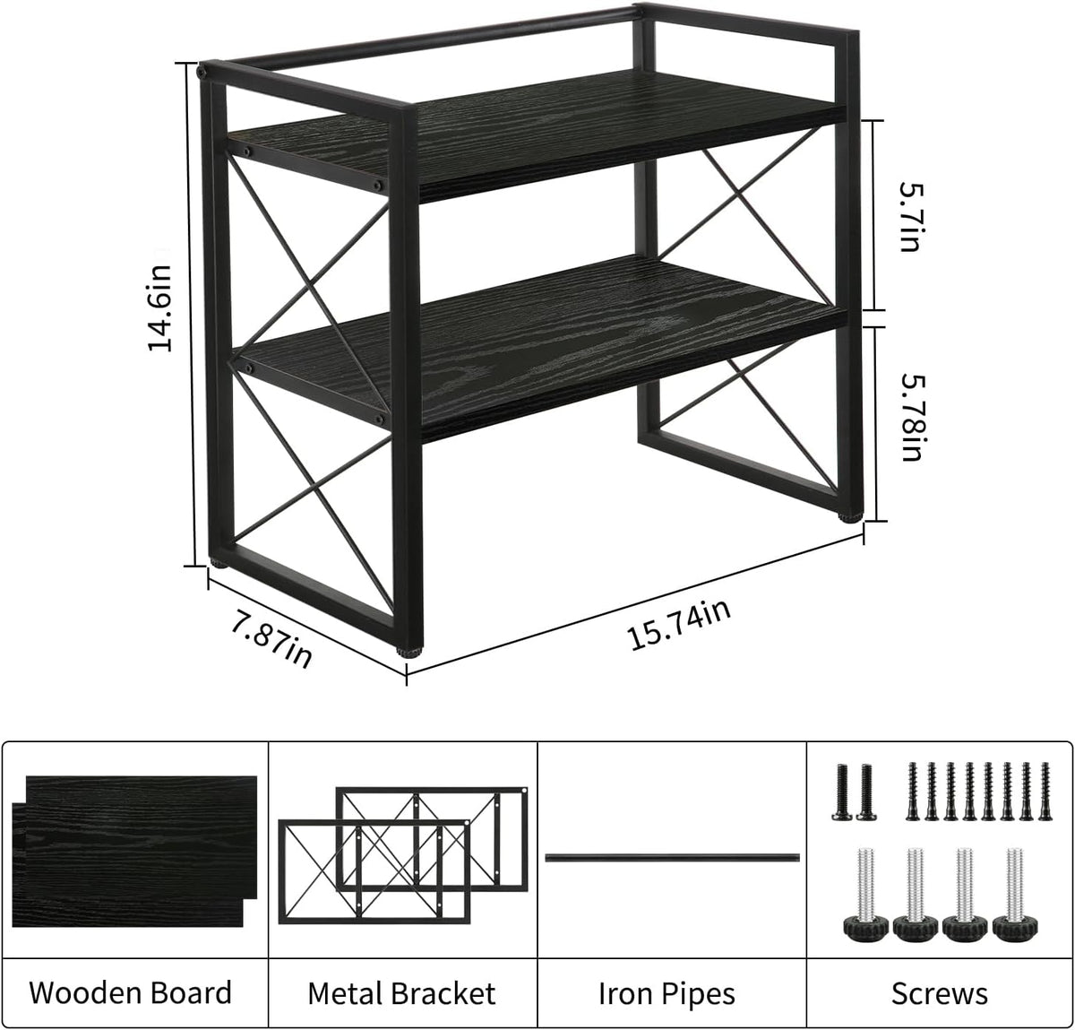 Desktop Shelf Organizer, 2 Tier Office Shelves, Wood Desk Organizer Storage Rack and Freestanding Display Shelf for Office, Dormitory, Home