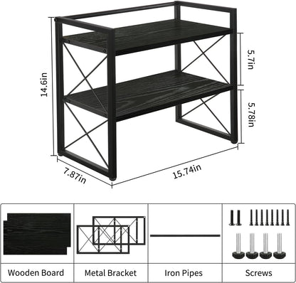 Desktop Shelf Organizer, 2 Tier Office Shelves, Wood Desk Organizer Storage Rack and Freestanding Display Shelf for Office, Dormitory, Home