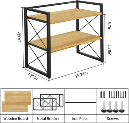 Desktop Shelf Organizer, 2 Tier Office Shelves, Wood Desk Organizer Storage Rack and Freestanding Display Shelf for Office, Dormitory, Home