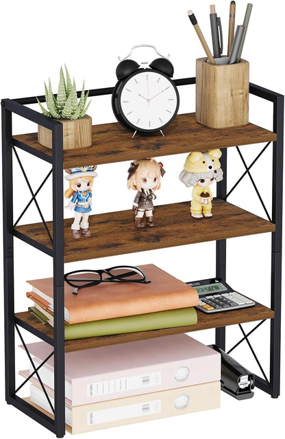 Desktop Shelf Organizer, 2 Tier Office Shelves, Wood Desk Organizer Storage Rack and Freestanding Display Shelf for Office, Dormitory, Home