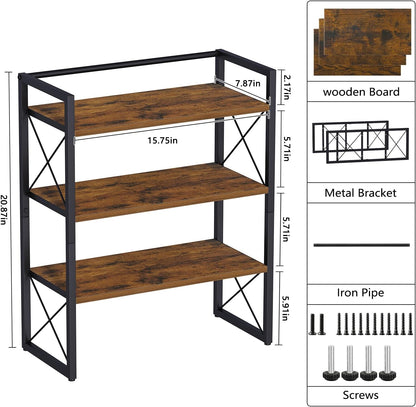 Desktop Shelf Organizer, 2 Tier Office Shelves, Wood Desk Organizer Storage Rack and Freestanding Display Shelf for Office, Dormitory, Home