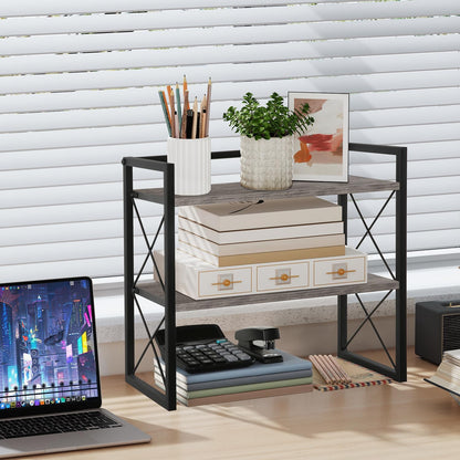 Desktop Shelf Organizer, 2 Tier Office Shelves, Wood Desk Organizer Storage Rack and Freestanding Display Shelf for Office, Dormitory, Home