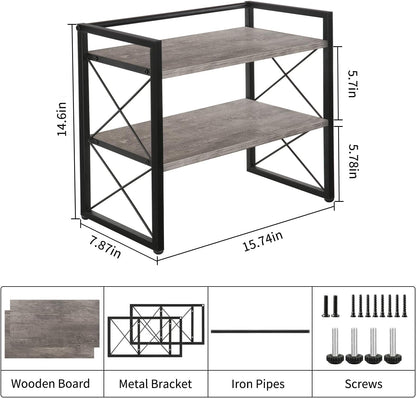 Desktop Shelf Organizer, 2 Tier Office Shelves, Wood Desk Organizer Storage Rack and Freestanding Display Shelf for Office, Dormitory, Home