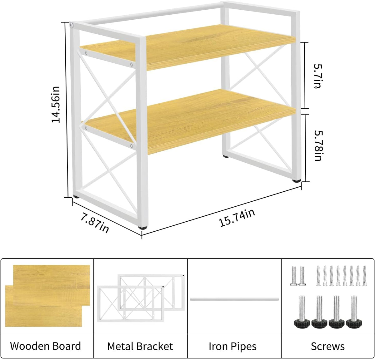 Desktop Shelf Organizer, 2 Tier Office Shelves, Wood Desk Organizer Storage Rack and Freestanding Display Shelf for Office, Dormitory, Home