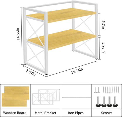 Desktop Shelf Organizer, 2 Tier Office Shelves, Wood Desk Organizer Storage Rack and Freestanding Display Shelf for Office, Dormitory, Home