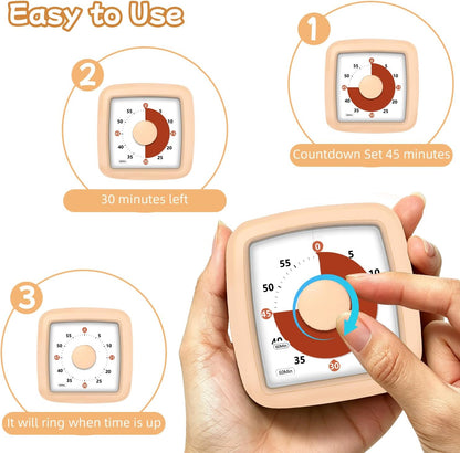 Visual Timer, 60 Minute Timer Silent Countdown Clock for Kids Homework, Classroom Time Management, Kitchen Timer for Cooking, No Ticking Mini Desk Timer for Adults Pomodoro Teachers, Orange