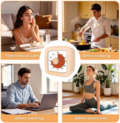 Visual Timer, 60 Minute Timer Silent Countdown Clock for Kids Homework, Classroom Time Management, Kitchen Timer for Cooking, No Ticking Mini Desk Timer for Adults Pomodoro Teachers, Orange