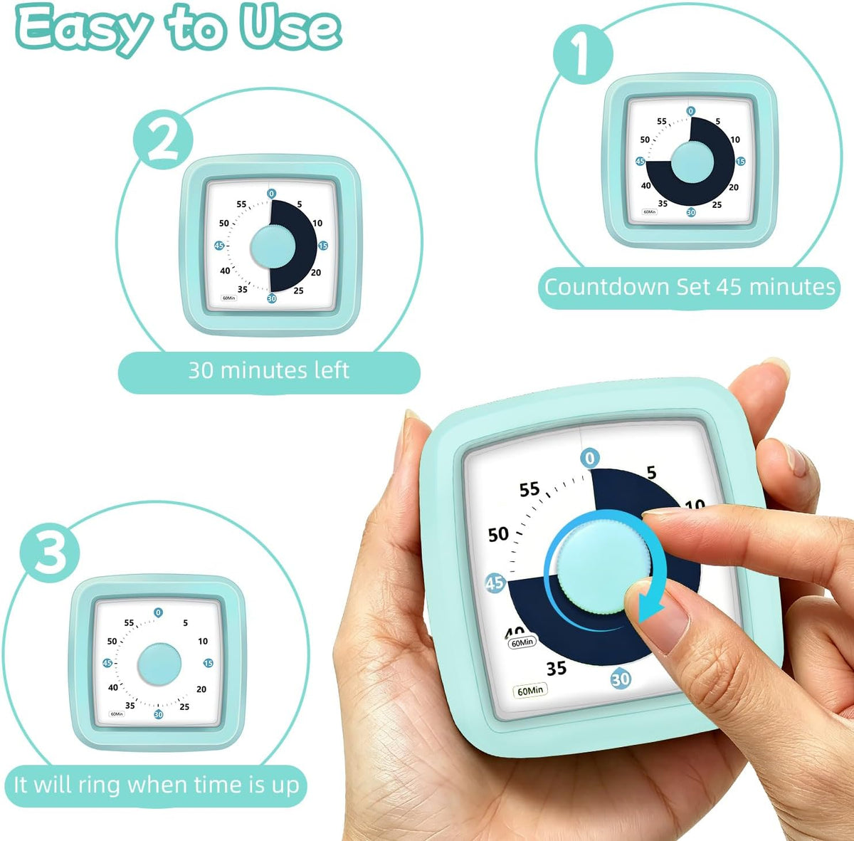 Visual Timer, 60 Minute Timer Silent Countdown Clock for Kids Homework, Classroom Time Management, Kitchen Timer for Cooking, No Ticking Mini Desk Timer for Adults Pomodoro Teachers, Orange