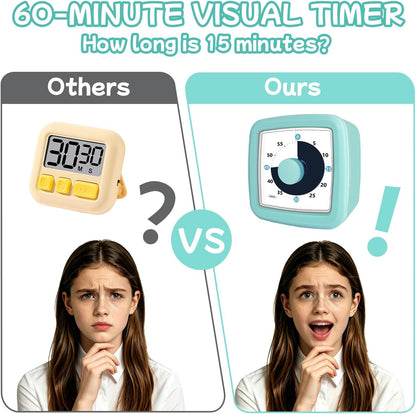 Visual Timer, 60 Minute Timer Silent Countdown Clock for Kids Homework, Classroom Time Management, Kitchen Timer for Cooking, No Ticking Mini Desk Timer for Adults Pomodoro Teachers, Orange