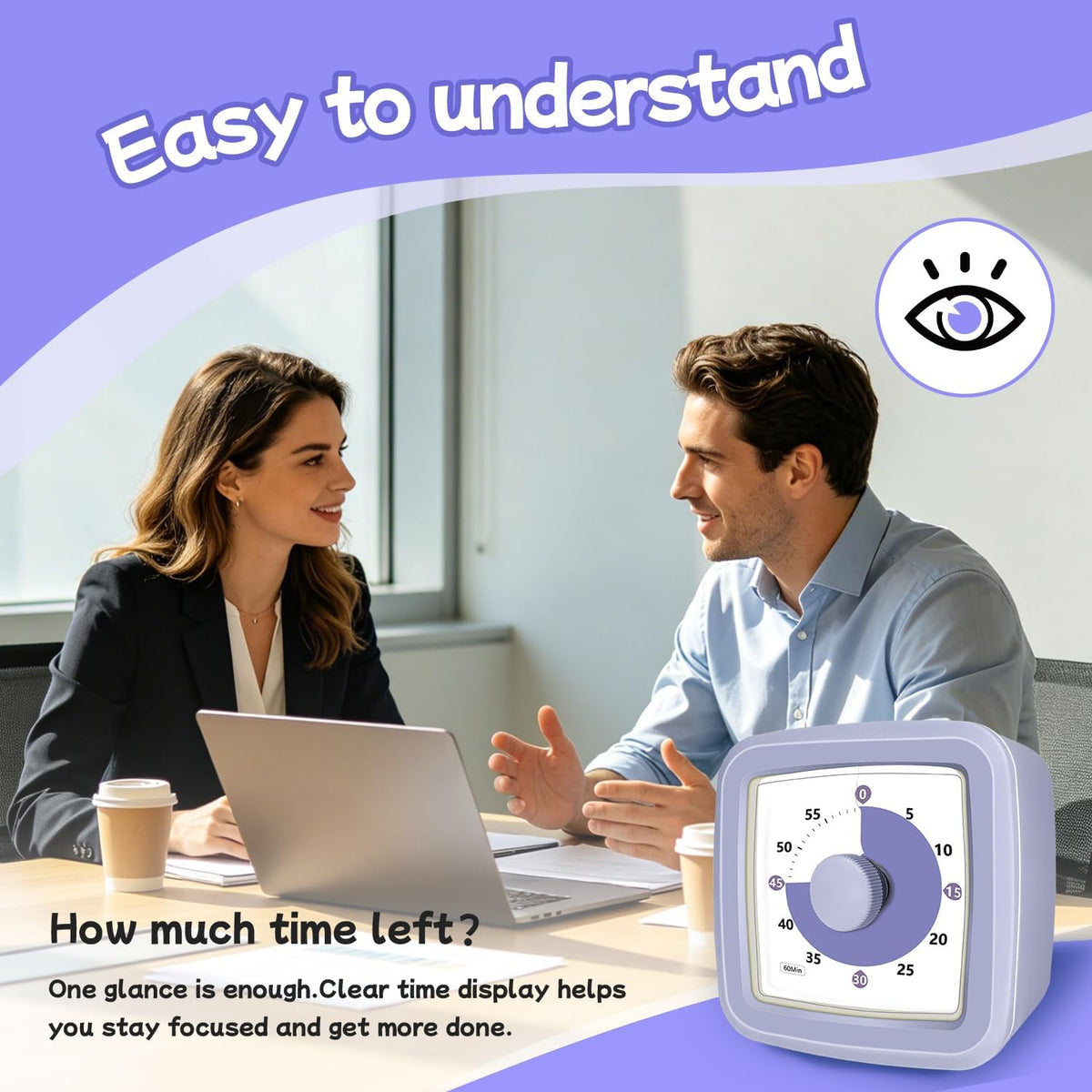 Visual Timer, 60 Minute Timer Silent Countdown Clock for Kids Homework, Classroom Time Management, Kitchen Timer for Cooking, No Ticking Mini Desk Timer for Adults Pomodoro Teachers, Orange
