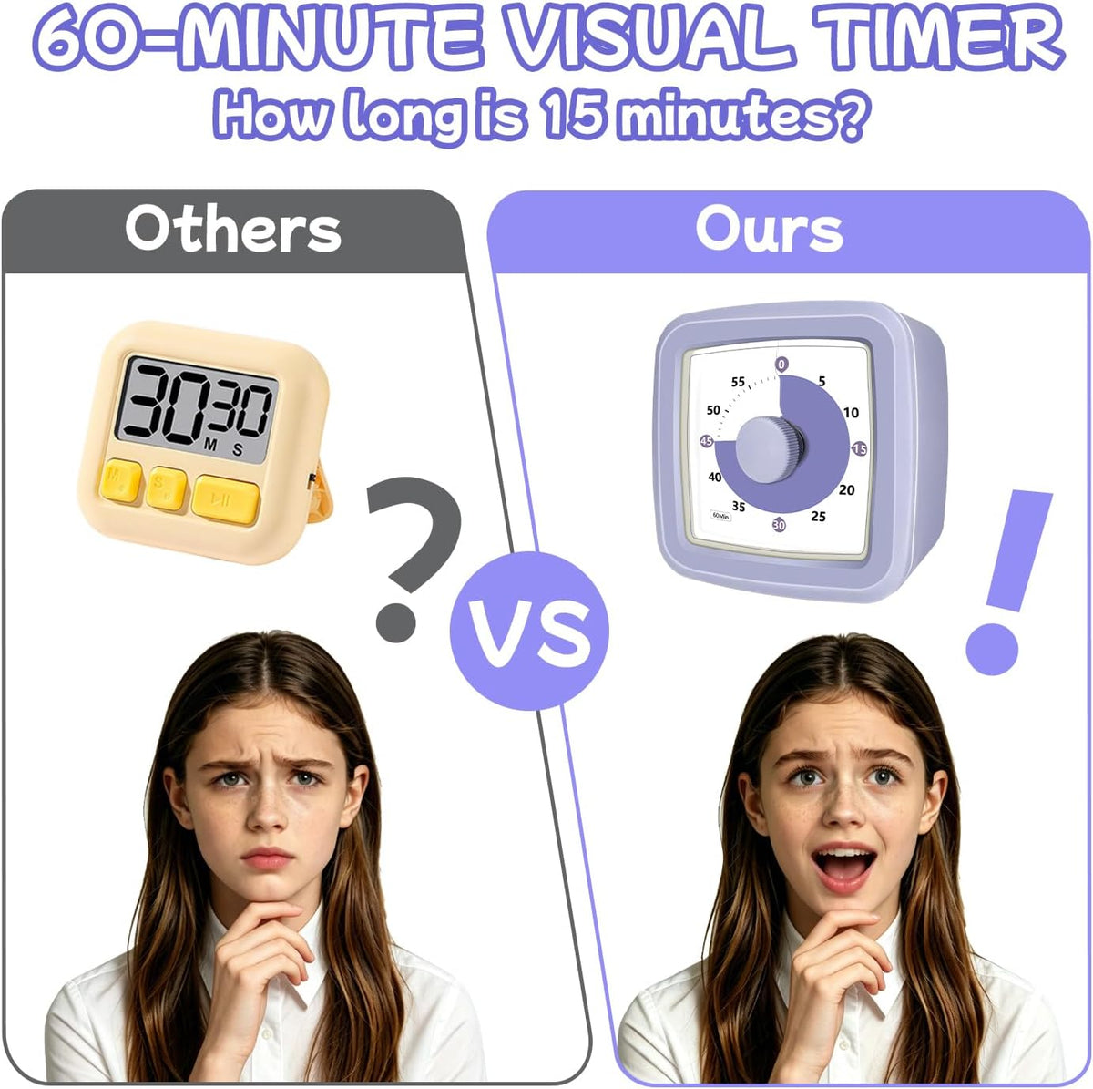 Visual Timer, 60 Minute Timer Silent Countdown Clock for Kids Homework, Classroom Time Management, Kitchen Timer for Cooking, No Ticking Mini Desk Timer for Adults Pomodoro Teachers, Orange