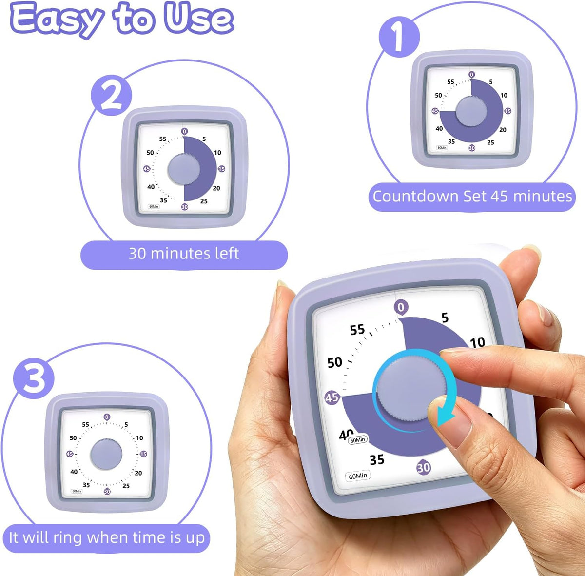 Visual Timer, 60 Minute Timer Silent Countdown Clock for Kids Homework, Classroom Time Management, Kitchen Timer for Cooking, No Ticking Mini Desk Timer for Adults Pomodoro Teachers, Orange