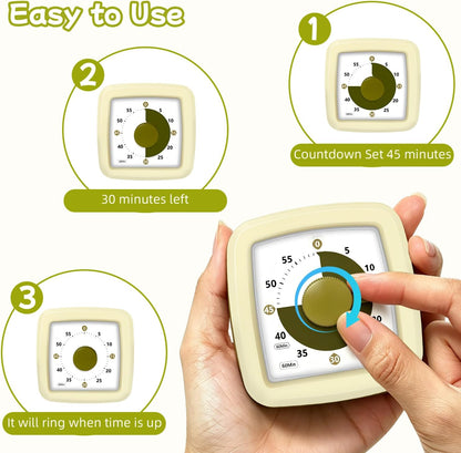 Visual Timer, 60 Minute Timer Silent Countdown Clock for Kids Homework, Classroom Time Management, Kitchen Timer for Cooking, No Ticking Mini Desk Timer for Adults Pomodoro Teachers, Orange