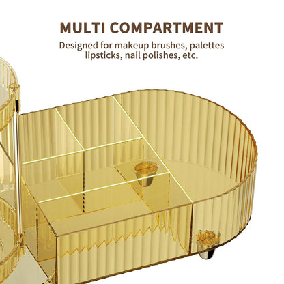 Makeup Organizer Countertop for Vanity, Rotating Perfume Tray with 5-compartment Cosmetic and Skincare Organizers, Multi-Purpose Desk Storage Makeup Brush Holder for Bathroom Bedroom Counter