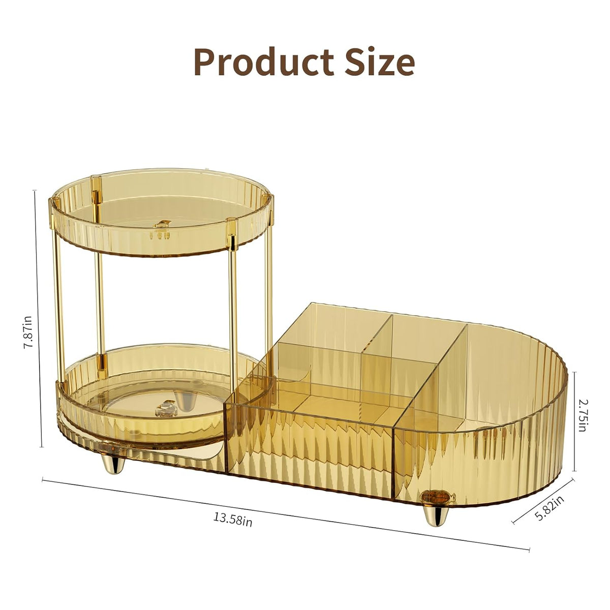 Makeup Organizer Countertop for Vanity, Rotating Perfume Tray with 5-compartment Cosmetic and Skincare Organizers, Multi-Purpose Desk Storage Makeup Brush Holder for Bathroom Bedroom Counter
