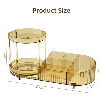 Makeup Organizer Countertop for Vanity, Rotating Perfume Tray with 5-compartment Cosmetic and Skincare Organizers, Multi-Purpose Desk Storage Makeup Brush Holder for Bathroom Bedroom Counter