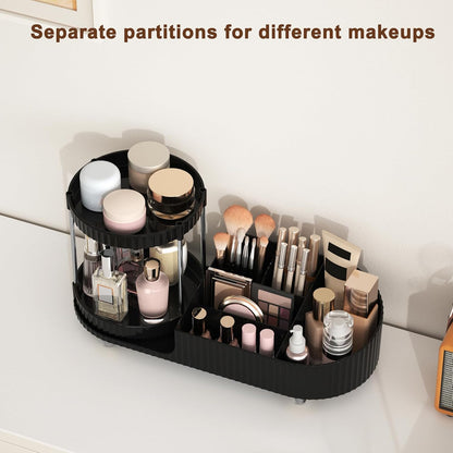 Makeup Organizer Countertop for Vanity, Rotating Perfume Tray with 5-compartment Cosmetic and Skincare Organizers, Multi-Purpose Desk Storage Makeup Brush Holder for Bathroom Bedroom Counter
