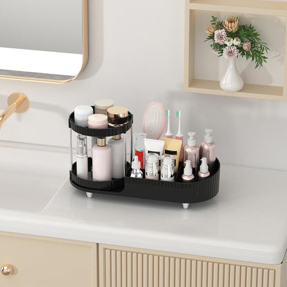 Makeup Organizer Countertop for Vanity, Rotating Perfume Tray with 5-compartment Cosmetic and Skincare Organizers, Multi-Purpose Desk Storage Makeup Brush Holder for Bathroom Bedroom Counter
