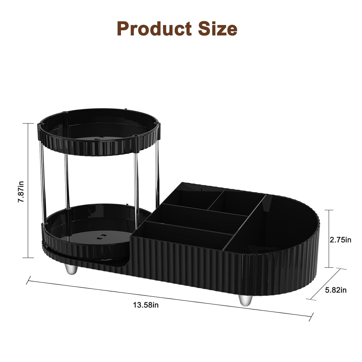 Makeup Organizer Countertop for Vanity, Rotating Perfume Tray with 5-compartment Cosmetic and Skincare Organizers, Multi-Purpose Desk Storage Makeup Brush Holder for Bathroom Bedroom Counter