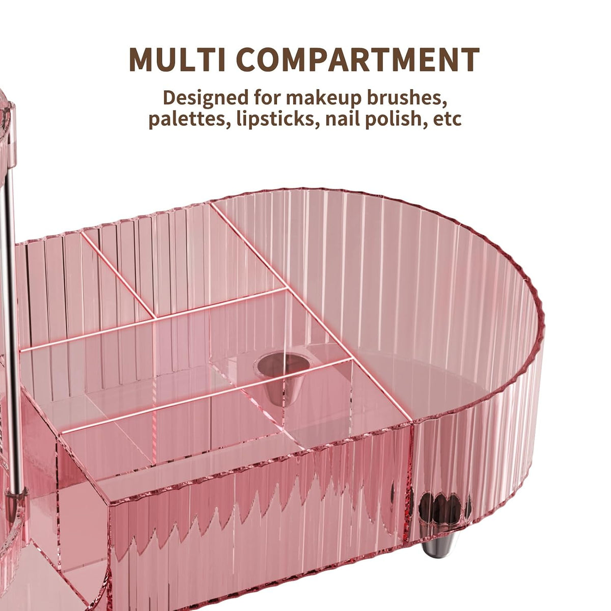 Makeup Organizer Countertop for Vanity, Rotating Perfume Tray with 5-compartment Cosmetic and Skincare Organizers, Multi-Purpose Desk Storage Makeup Brush Holder for Bathroom Bedroom Counter