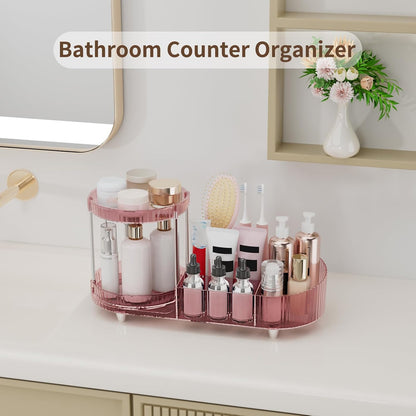 Makeup Organizer Countertop for Vanity, Rotating Perfume Tray with 5-compartment Cosmetic and Skincare Organizers, Multi-Purpose Desk Storage Makeup Brush Holder for Bathroom Bedroom Counter
