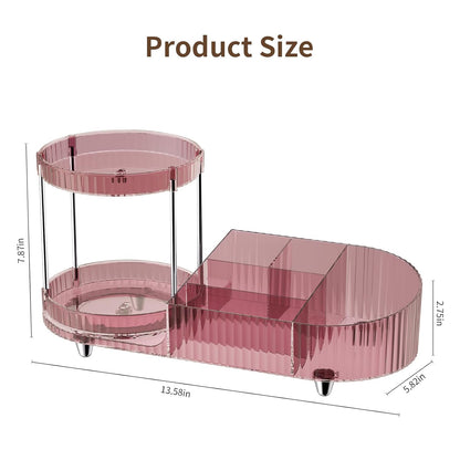 Makeup Organizer Countertop for Vanity, Rotating Perfume Tray with 5-compartment Cosmetic and Skincare Organizers, Multi-Purpose Desk Storage Makeup Brush Holder for Bathroom Bedroom Counter