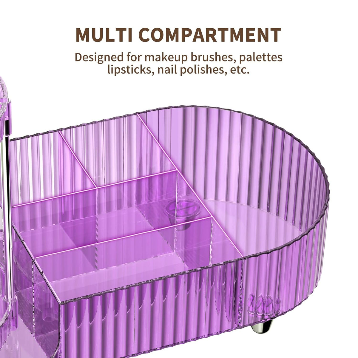 Makeup Organizer Countertop for Vanity, Rotating Perfume Tray with 5-compartment Cosmetic and Skincare Organizers, Multi-Purpose Desk Storage Makeup Brush Holder for Bathroom Bedroom Counter